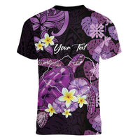 Personalised Aloha Hawaii Kauai Island Women V-Neck T-Shirt Garden Isle Map Sea Turtle Plumeria LT14 - Polynesian Pride