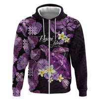 Personalised Aloha Hawaii Kauai Island Zip Hoodie Garden Isle Map Sea Turtle Plumeria LT14 Zip Hoodie Purple - Polynesian Pride