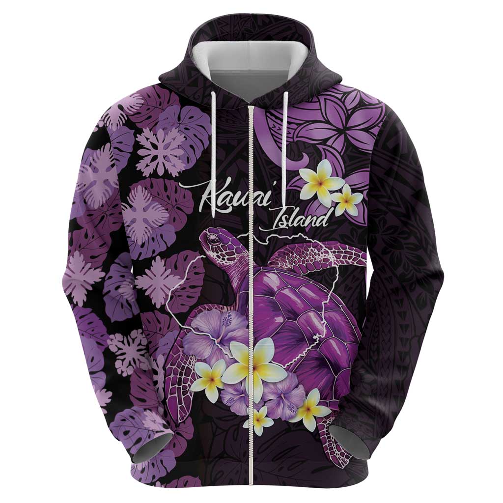 Personalised Aloha Hawaii Kauai Island Zip Hoodie Garden Isle Map Sea Turtle Plumeria LT14 - Polynesian Pride