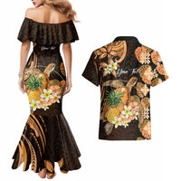 Personalised Aloha Hawaii Lanai Island Couples Matching Mermaid Dress and Hawaiian Shirt Pineapple Isle Map Sea Turtle Plumeria