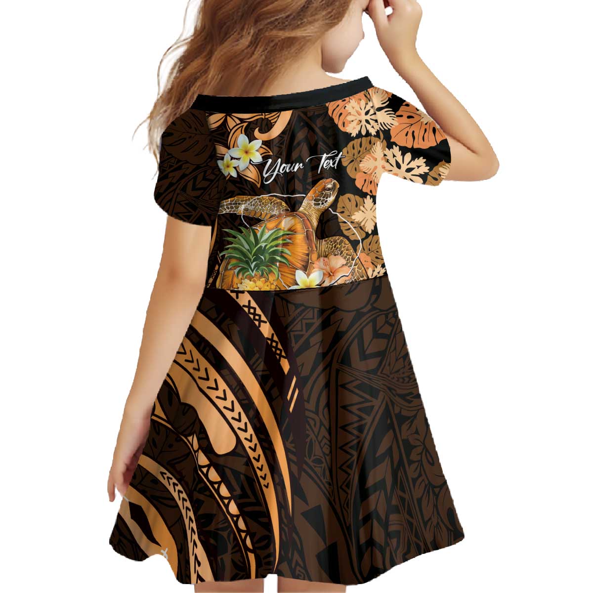 Personalised Aloha Hawaii Lanai Island Family Matching Off The Shoulder Long Sleeve Dress and Hawaiian Shirt Pineapple Isle Map Sea Turtle Plumeria