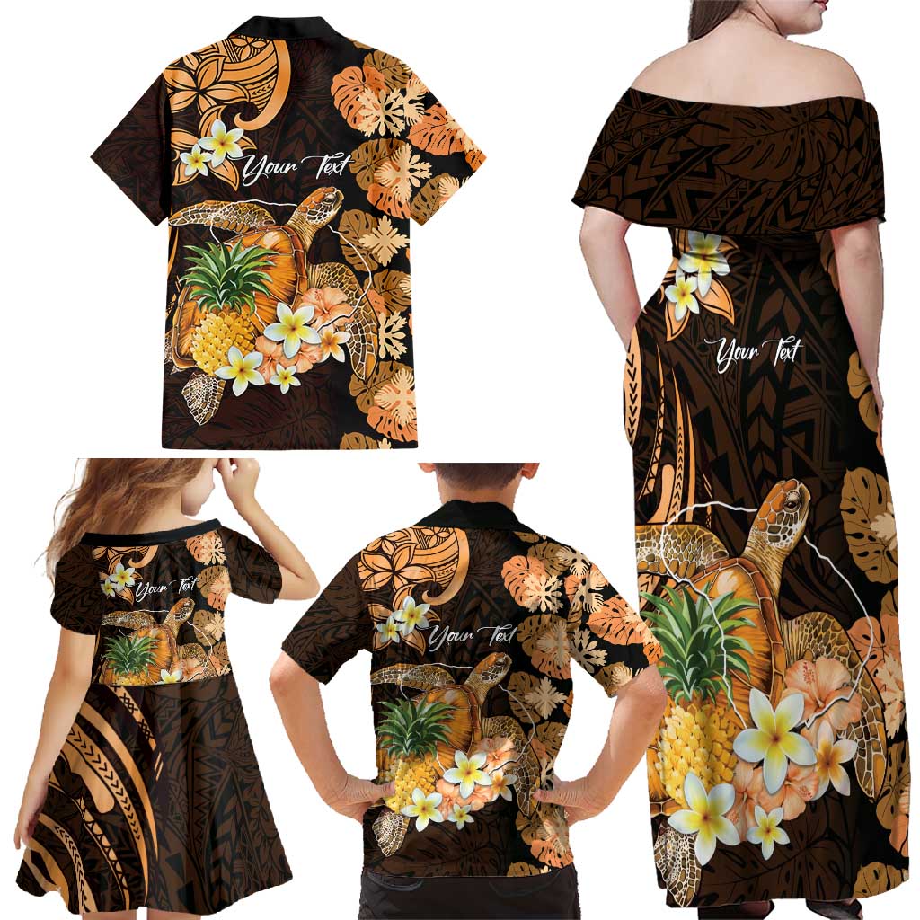 Personalised Aloha Hawaii Lanai Island Family Matching Off Shoulder Maxi Dress and Hawaiian Shirt Pineapple Isle Map Sea Turtle Plumeria LT14 - Polynesian Pride