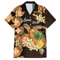 Personalised Aloha Hawaii Lanai Island Family Matching Off Shoulder Maxi Dress and Hawaiian Shirt Pineapple Isle Map Sea Turtle Plumeria LT14 Dad's Shirt - Short Sleeve Orange - Polynesian Pride