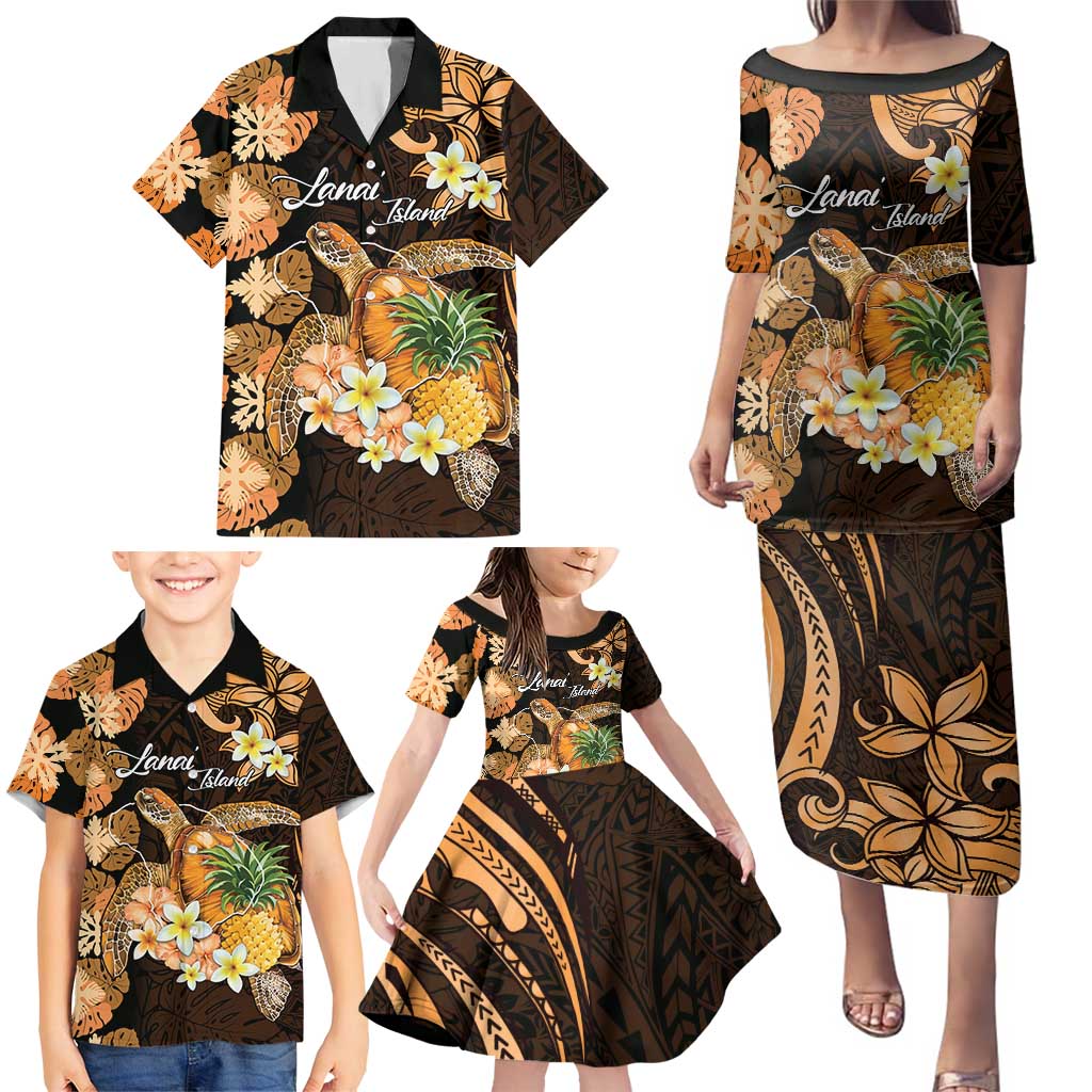 Personalised Aloha Hawaii Lanai Island Family Matching Puletasi and Hawaiian Shirt Pineapple Isle Map Sea Turtle Plumeria LT14 - Polynesian Pride