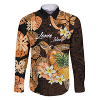 Personalised Aloha Hawaii Lanai Island Family Matching Puletasi and Hawaiian Shirt Pineapple Isle Map Sea Turtle Plumeria LT14 Dad's Shirt - Long Sleeve Orange - Polynesian Pride