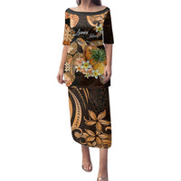 Personalised Aloha Hawaii Lanai Island Family Matching Puletasi and Hawaiian Shirt Pineapple Isle Map Sea Turtle Plumeria LT14 Mom's Dress Orange - Polynesian Pride