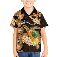 Personalised Aloha Hawaii Lanai Island Family Matching Puletasi and Hawaiian Shirt Pineapple Isle Map Sea Turtle Plumeria LT14 Son's Shirt Orange - Polynesian Pride