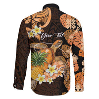 Personalised Aloha Hawaii Lanai Island Family Matching Short Sleeve Bodycon Dress and Hawaiian Shirt Pineapple Isle Map Sea Turtle Plumeria