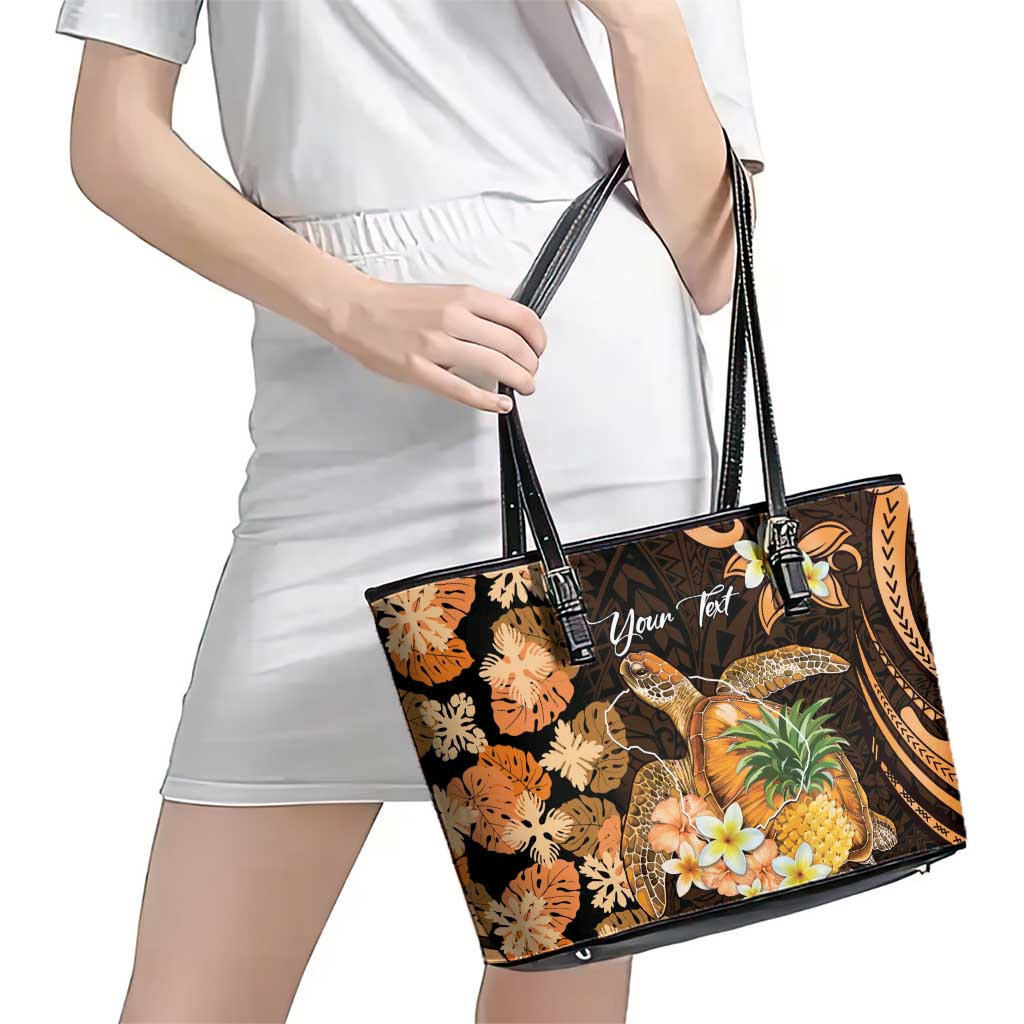 Personalised Aloha Hawaii Lanai Island Leather Tote Bag Pineapple Isle Map Sea Turtle Plumeria