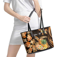 Personalised Aloha Hawaii Lanai Island Leather Tote Bag Pineapple Isle Map Sea Turtle Plumeria