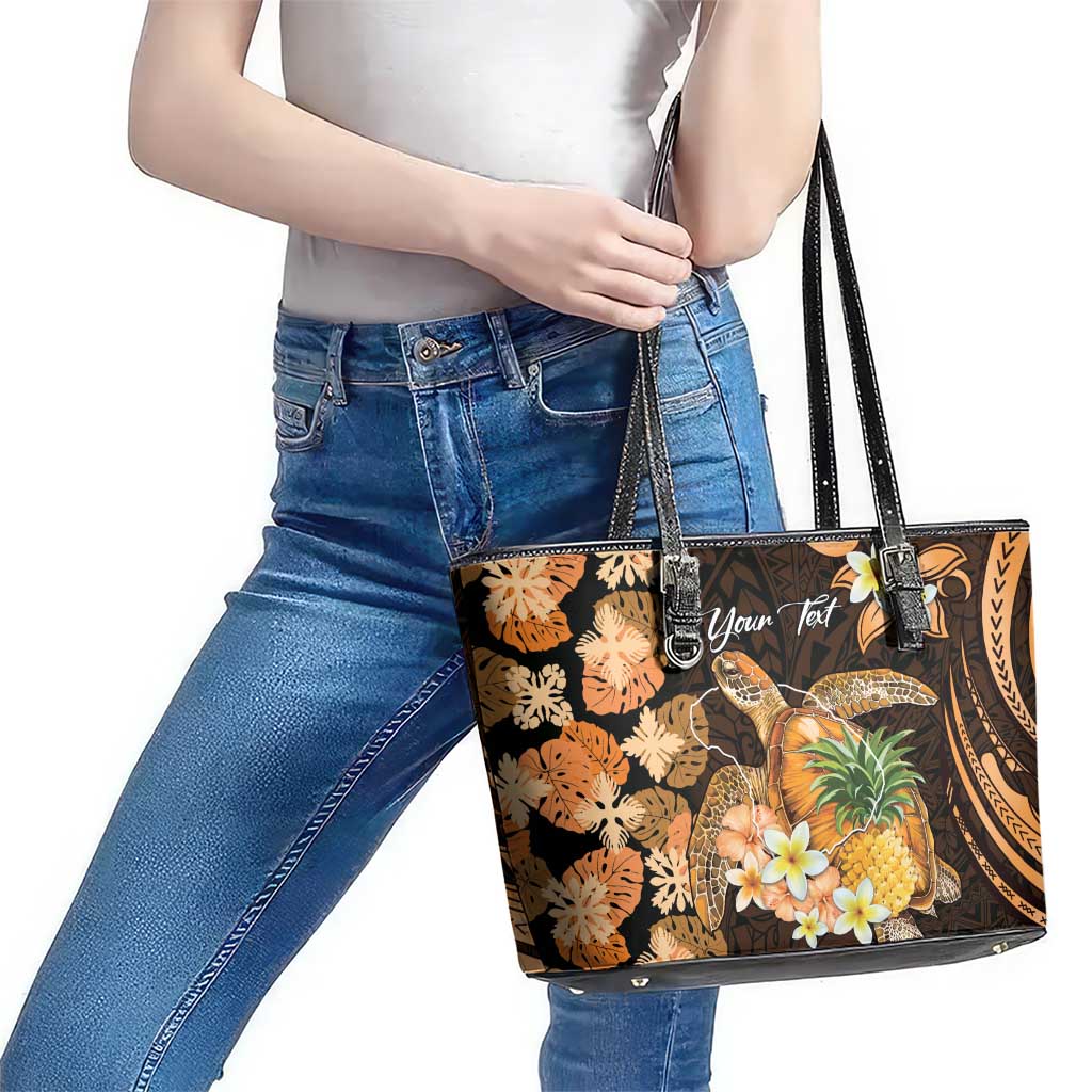 Personalised Aloha Hawaii Lanai Island Leather Tote Bag Pineapple Isle Map Sea Turtle Plumeria
