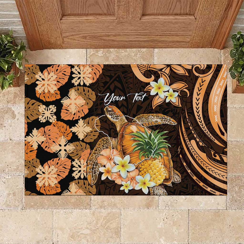 Personalised Aloha Hawaii Lanai Island Rubber Doormat Pineapple Isle Map Sea Turtle Plumeria LT14 Orange - Polynesian Pride