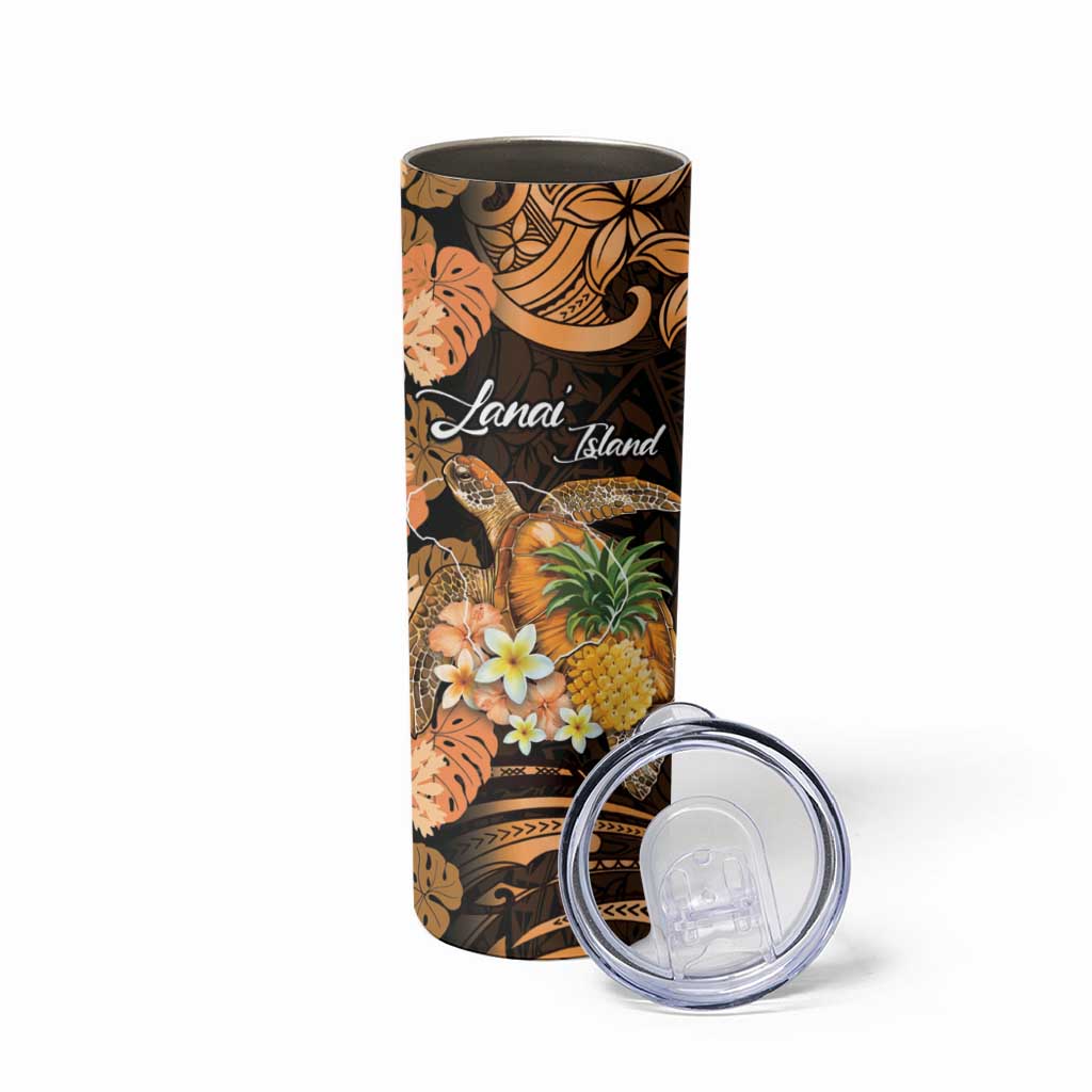 Personalised Aloha Hawaii Lanai Island Skinny Tumbler Pineapple Isle Map Sea Turtle Plumeria LT14 - Polynesian Pride