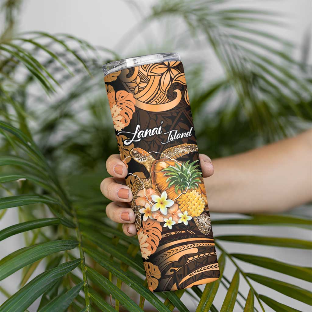 Personalised Aloha Hawaii Lanai Island Skinny Tumbler Pineapple Isle Map Sea Turtle Plumeria LT14 - Polynesian Pride