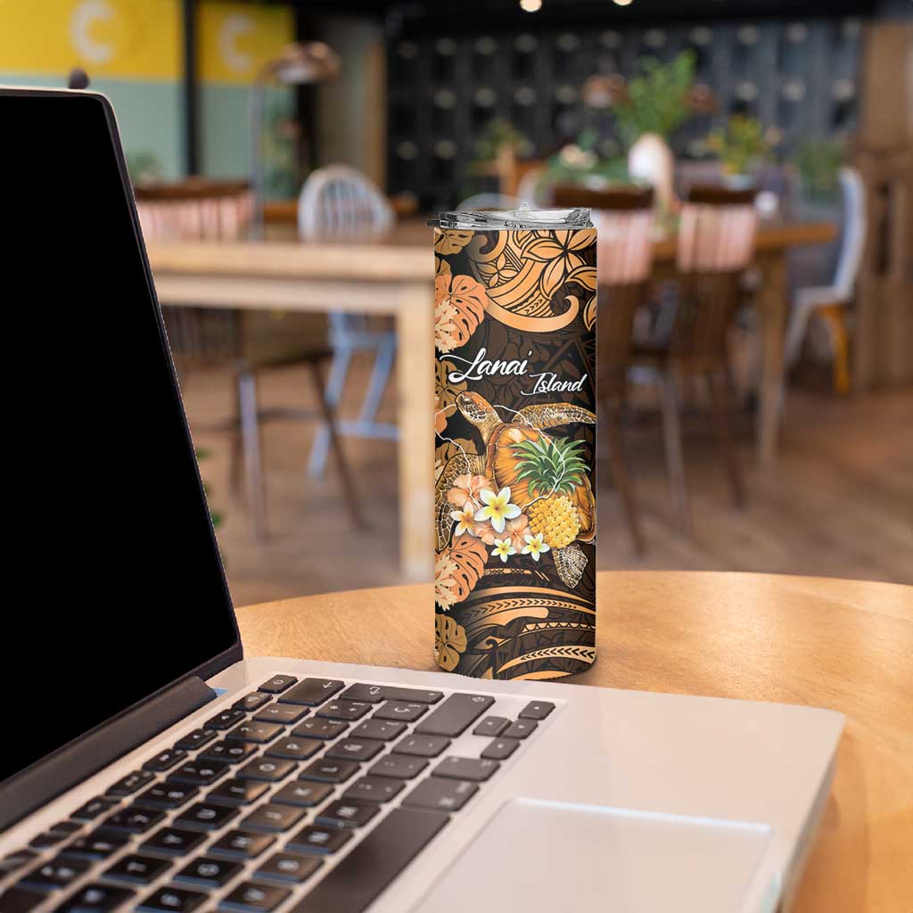 Personalised Aloha Hawaii Lanai Island Skinny Tumbler Pineapple Isle Map Sea Turtle Plumeria LT14 - Polynesian Pride