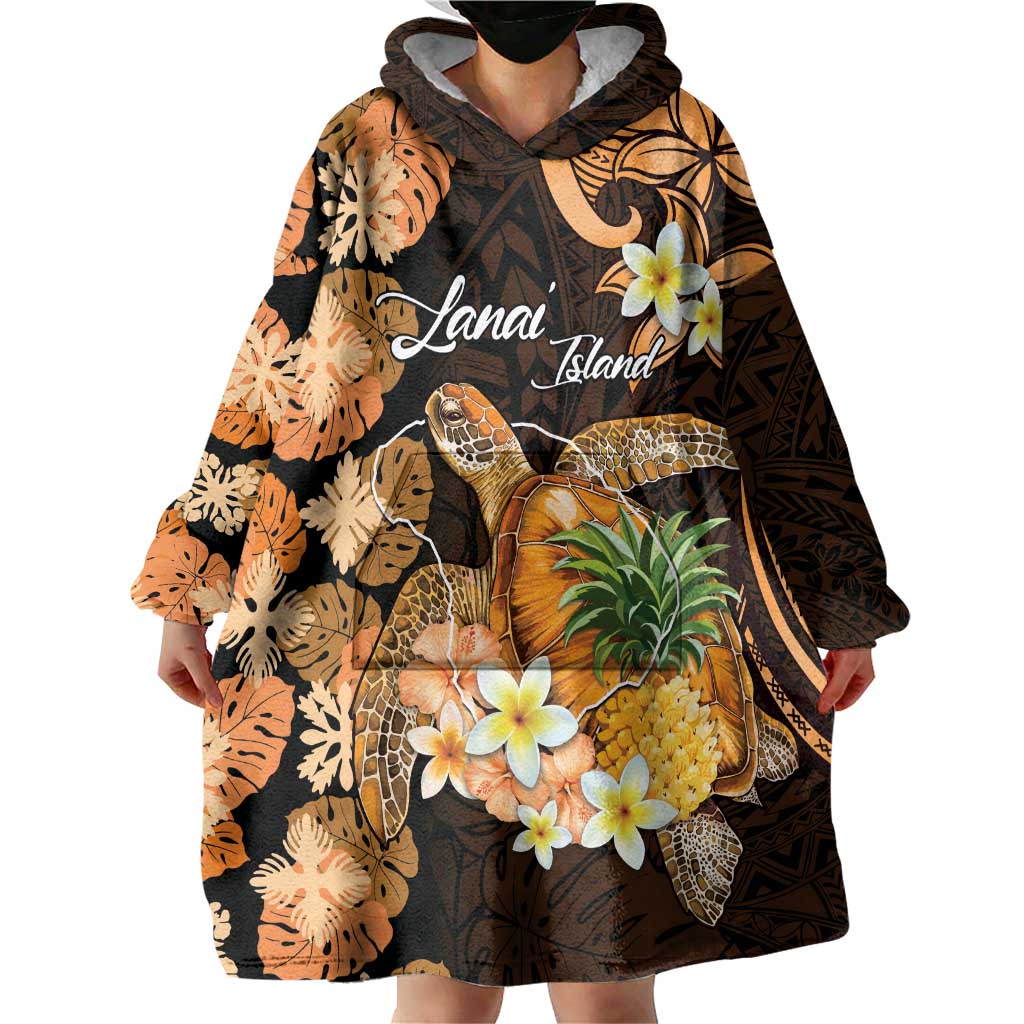 Personalised Aloha Hawaii Lanai Island Wearable Blanket Hoodie Pineapple Isle Map Sea Turtle Plumeria LT14 - Polynesian Pride