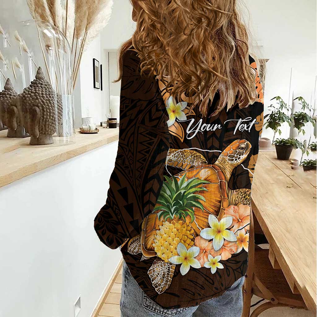 Personalised Aloha Hawaii Lanai Island Women Casual Shirt Pineapple Isle Map Sea Turtle Plumeria LT14 - Polynesian Pride