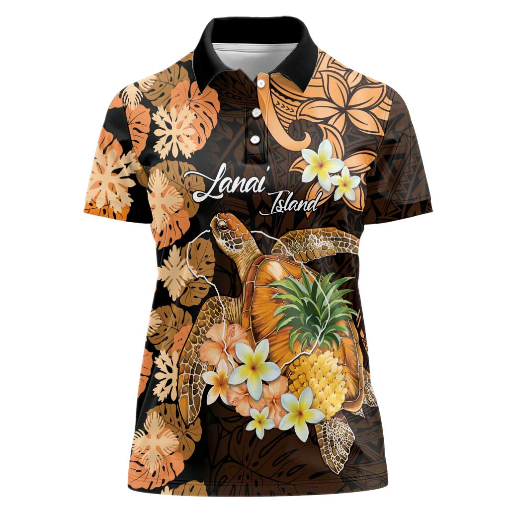 Personalised Aloha Hawaii Lanai Island Women Polo Shirt Pineapple Isle Map Sea Turtle Plumeria LT14 Female Orange - Polynesian Pride