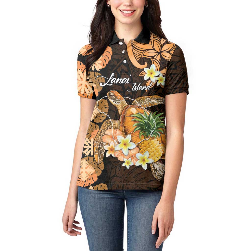 Personalised Aloha Hawaii Lanai Island Women Polo Shirt Pineapple Isle Map Sea Turtle Plumeria LT14 - Polynesian Pride