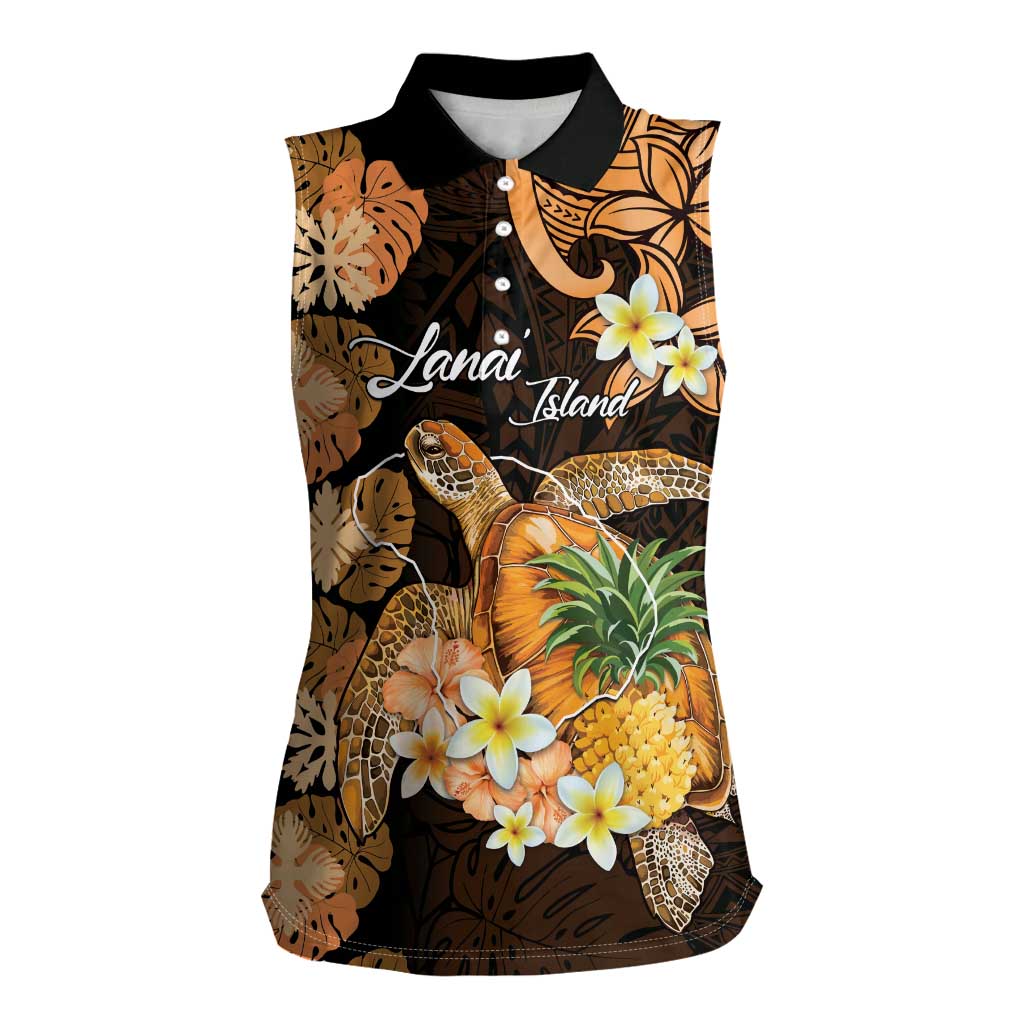 Personalised Aloha Hawaii Lanai Island Women Sleeveless Polo Shirt Pineapple Isle Map Sea Turtle Plumeria LT14 Female Orange - Polynesian Pride