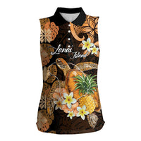 Personalised Aloha Hawaii Lanai Island Women Sleeveless Polo Shirt Pineapple Isle Map Sea Turtle Plumeria LT14 Female Orange - Polynesian Pride