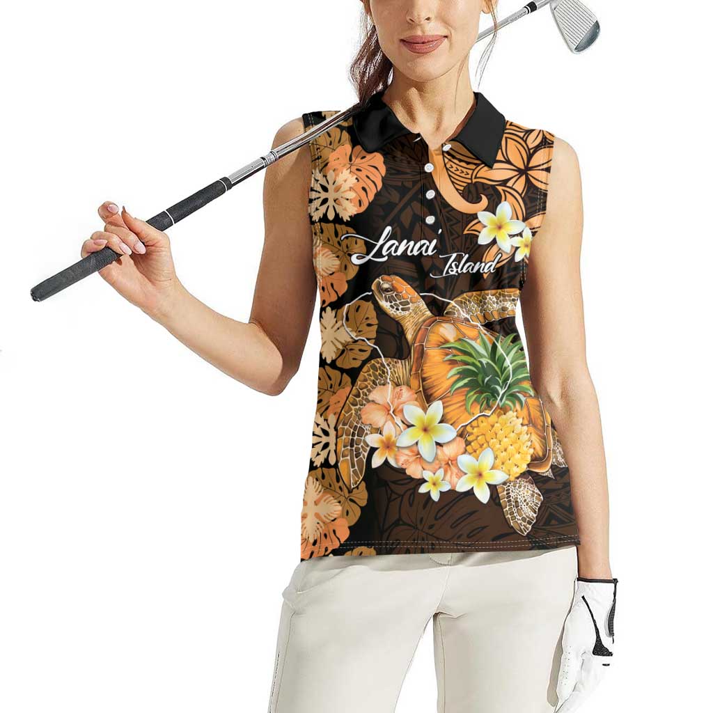 Personalised Aloha Hawaii Lanai Island Women Sleeveless Polo Shirt Pineapple Isle Map Sea Turtle Plumeria LT14 - Polynesian Pride
