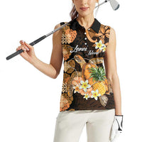 Personalised Aloha Hawaii Lanai Island Women Sleeveless Polo Shirt Pineapple Isle Map Sea Turtle Plumeria LT14 - Polynesian Pride