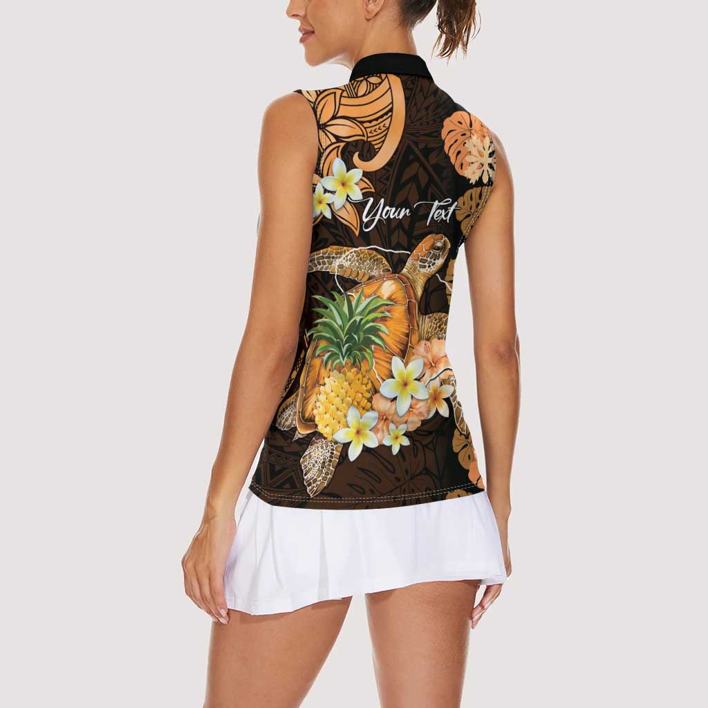 Personalised Aloha Hawaii Lanai Island Women Sleeveless Polo Shirt Pineapple Isle Map Sea Turtle Plumeria LT14 - Polynesian Pride