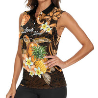 Personalised Aloha Hawaii Lanai Island Women Sleeveless Polo Shirt Pineapple Isle Map Sea Turtle Plumeria LT14 - Polynesian Pride