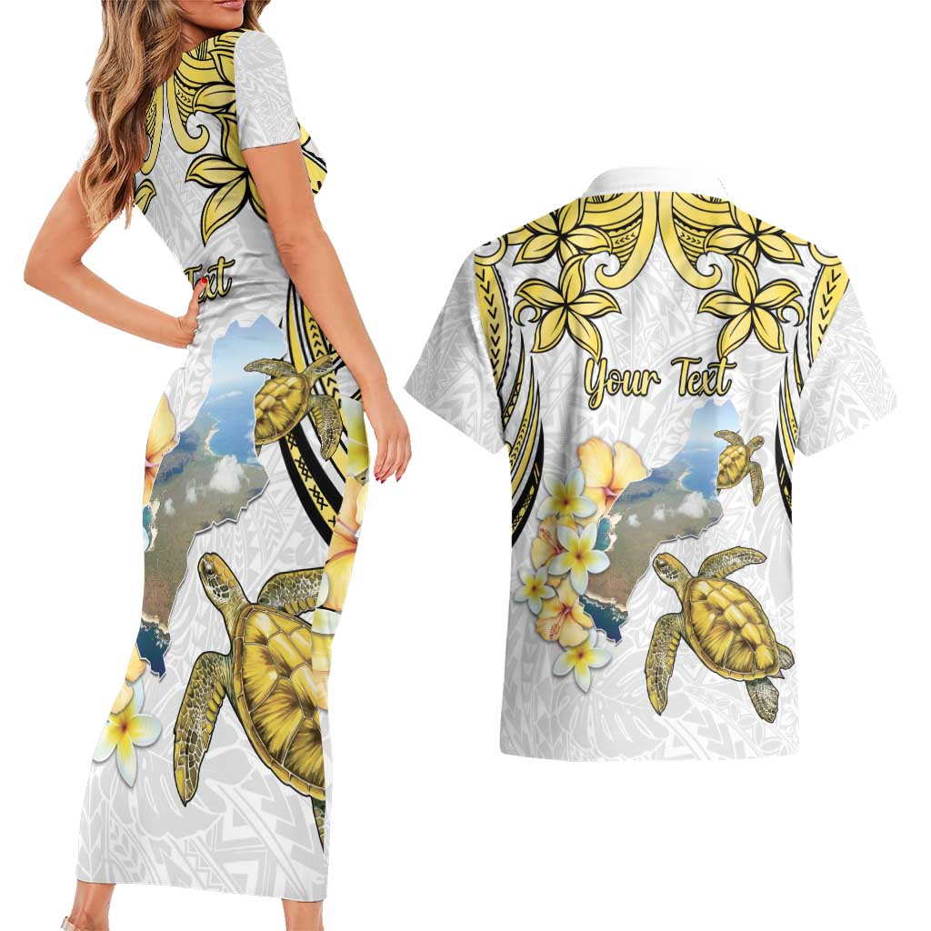 Personalised Aloha Hawaii Niihau Island Couples Matching Short Sleeve Bodycon Dress and Hawaiian Shirt Forbidden Isle Map Shell Lei