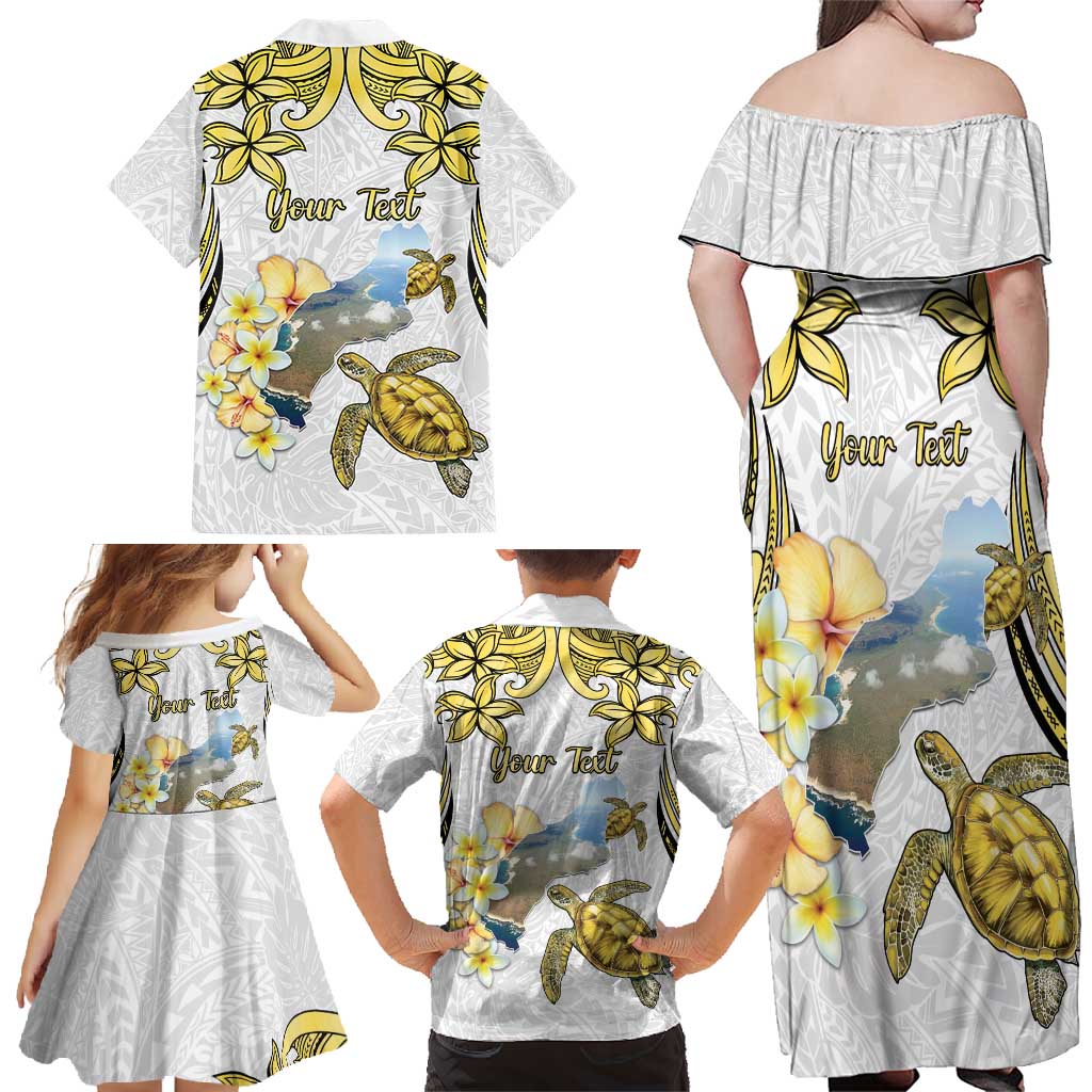 Personalised Aloha Hawaii Niihau Island Family Matching Off Shoulder Maxi Dress and Hawaiian Shirt Forbidden Isle Map Shell Lei LT14 - Polynesian Pride