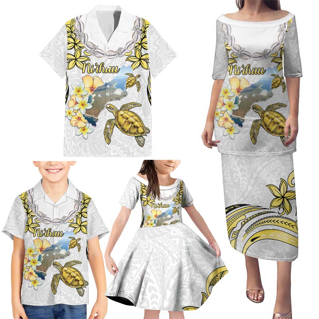 Personalised Aloha Hawaii Niihau Island Family Matching Puletasi and Hawaiian Shirt Forbidden Isle Map Shell Lei LT14 - Polynesian Pride