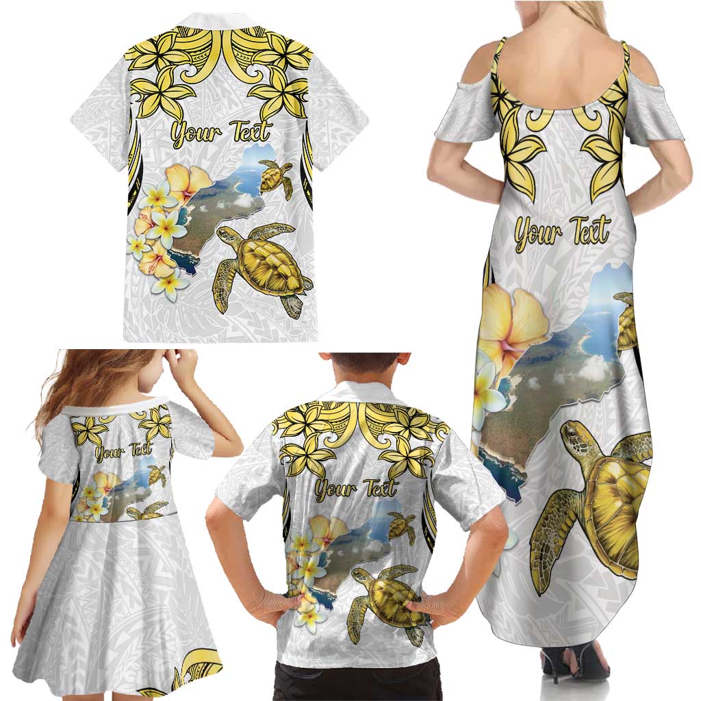 Personalised Aloha Hawaii Niihau Island Family Matching Summer Maxi Dress and Hawaiian Shirt Forbidden Isle Map Shell Lei