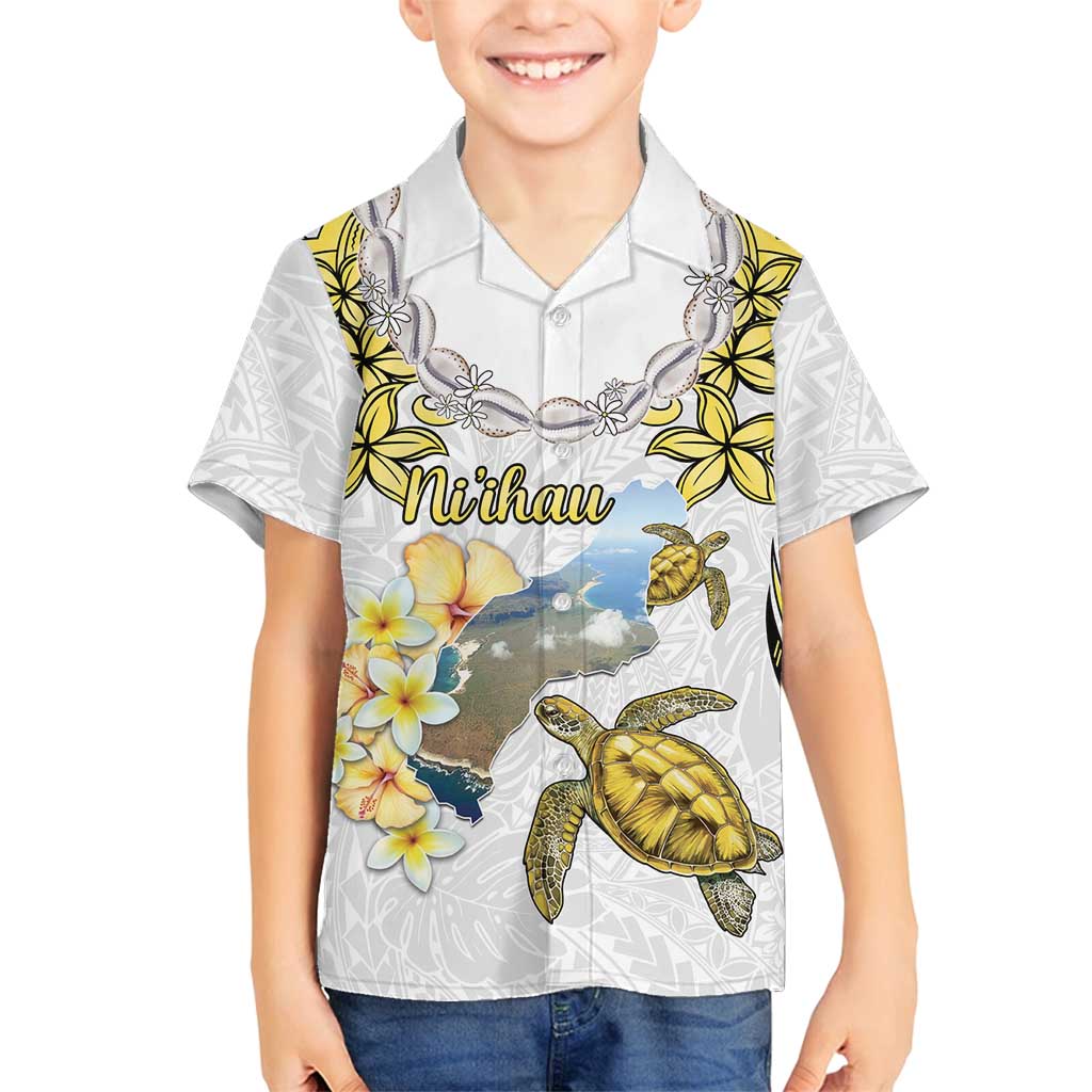 Personalised Aloha Hawaii Niihau Island Family Matching Summer Maxi Dress and Hawaiian Shirt Forbidden Isle Map Shell Lei