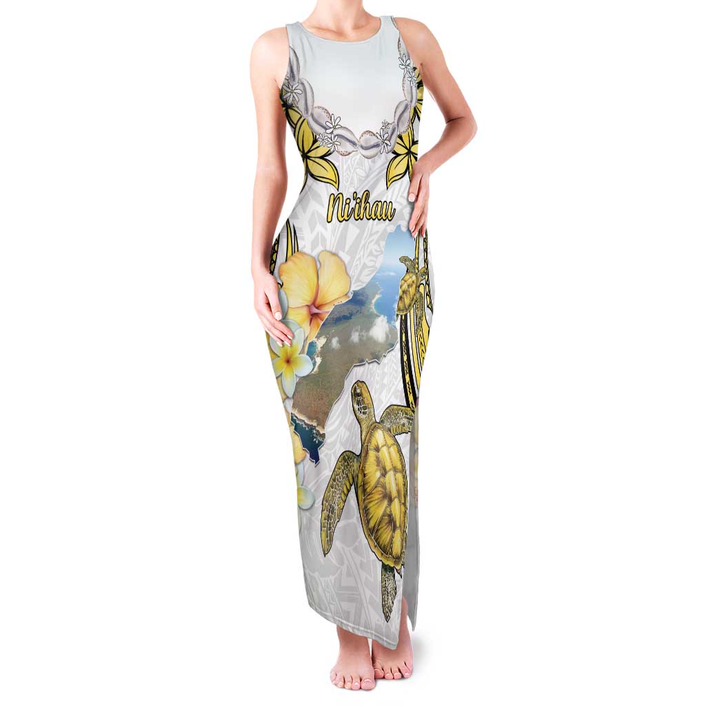 Personalised Aloha Hawaii Niihau Island Family Matching Tank Maxi Dress and Hawaiian Shirt Forbidden Isle Map Shell Lei