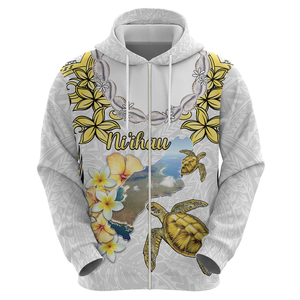 Personalised Aloha Hawaii Niihau Island Zip Hoodie Forbidden Isle Map Shell Lei LT14 - Polynesian Pride