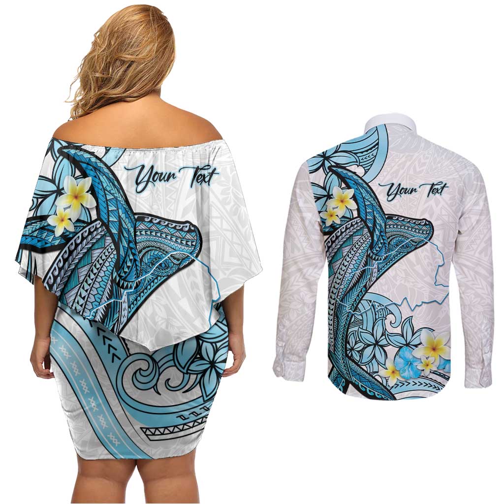 Personalised Aloha Hawaii Kahoolawe Island Couples Matching Off Shoulder Short Dress and Long Sleeve Button Shirt Target Isle Map With Humpback Whale