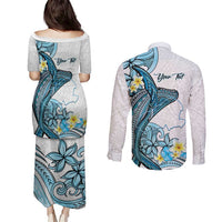 Personalised Aloha Hawaii Kahoolawe Island Couples Matching Puletasi and Long Sleeve Button Shirt Target Isle Map With Humpback Whale LT14 - Polynesian Pride