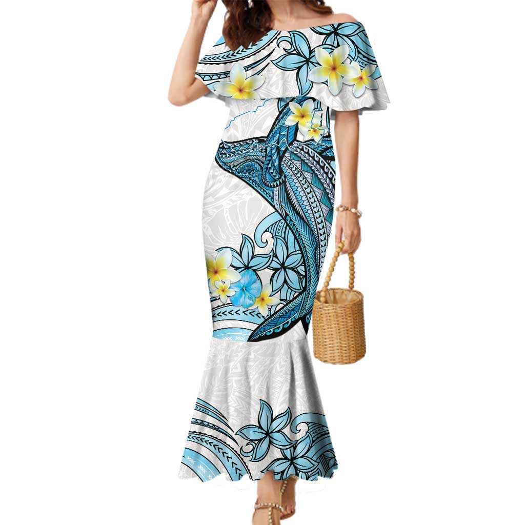 Personalised Aloha Hawaii Kahoolawe Island Family Matching Mermaid Dress and Hawaiian Shirt Target Isle Map With Humpback Whale LT14 Mom's Dress Blue - Polynesian Pride