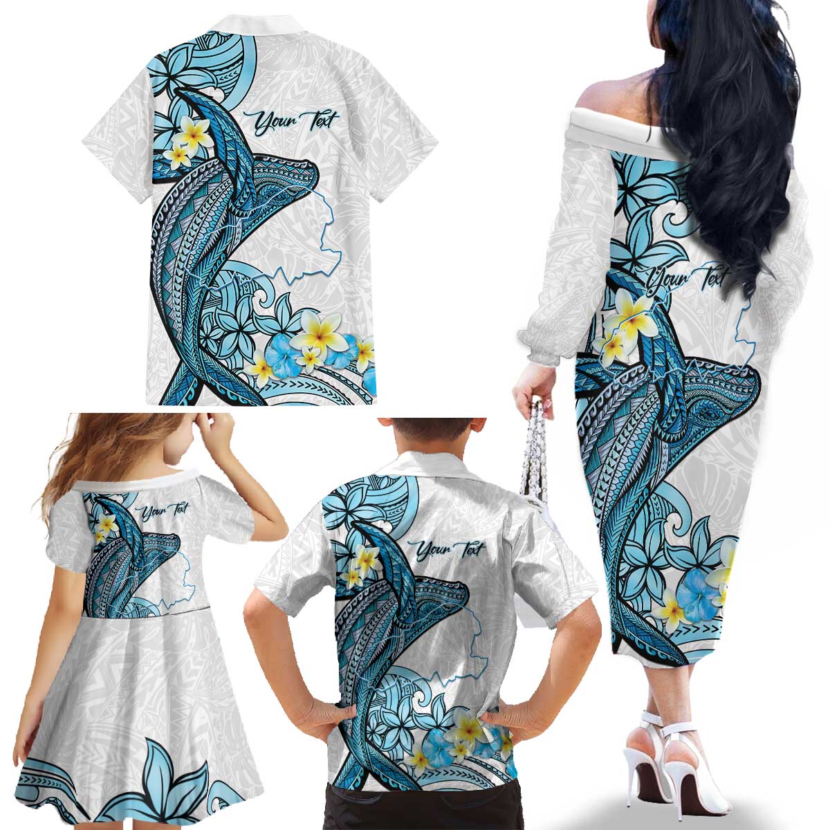 Personalised Aloha Hawaii Kahoolawe Island Family Matching Off The Shoulder Long Sleeve Dress and Hawaiian Shirt Target Isle Map With Humpback Whale
