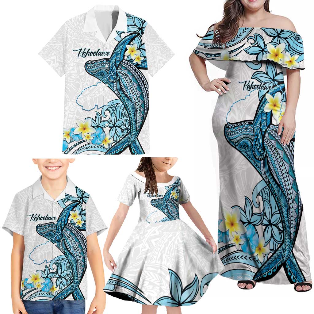 Personalised Aloha Hawaii Kahoolawe Island Family Matching Off Shoulder Maxi Dress and Hawaiian Shirt Target Isle Map With Humpback Whale LT14 - Polynesian Pride