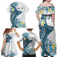 Personalised Aloha Hawaii Kahoolawe Island Family Matching Off Shoulder Maxi Dress and Hawaiian Shirt Target Isle Map With Humpback Whale LT14 - Polynesian Pride