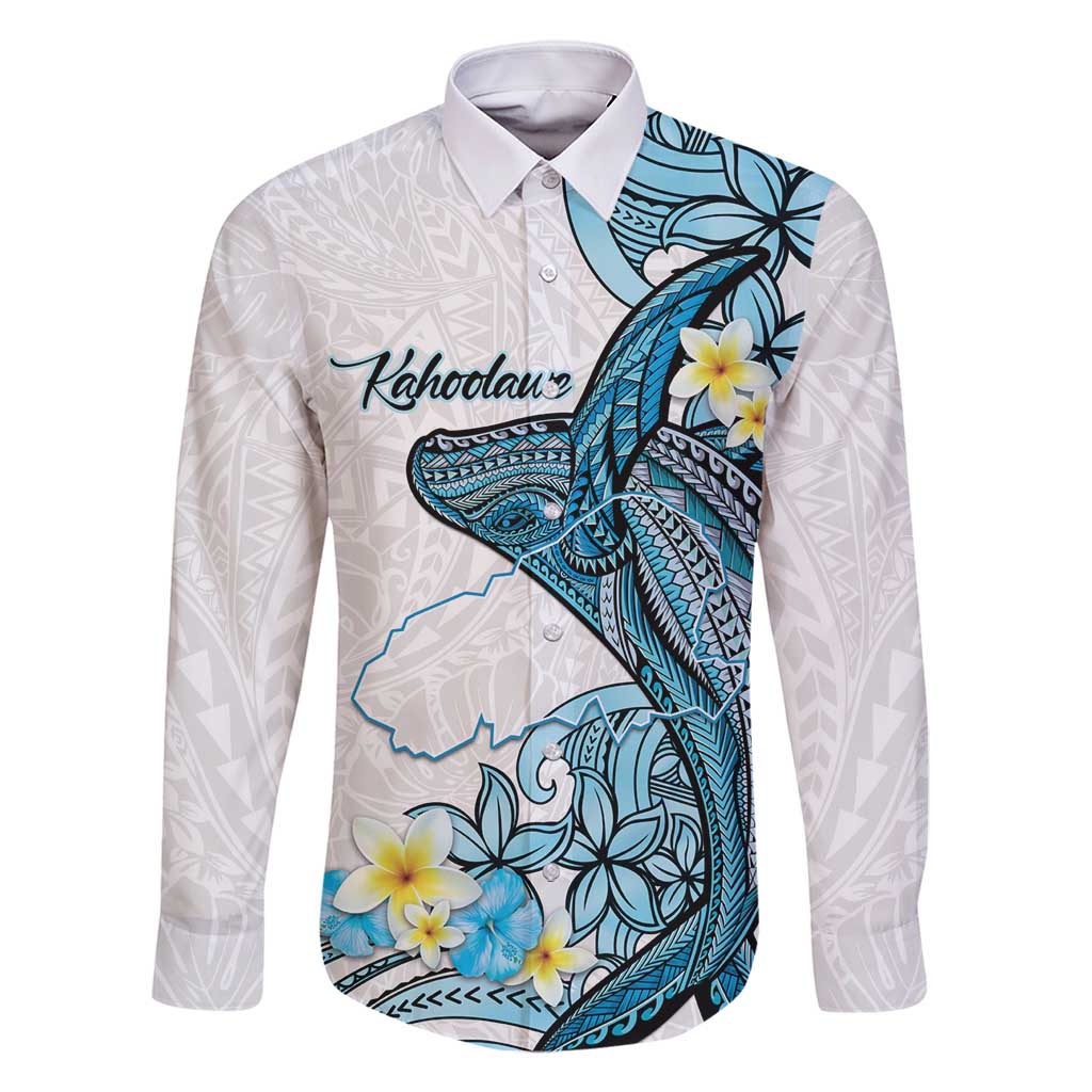 Personalised Aloha Hawaii Kahoolawe Island Family Matching Off Shoulder Maxi Dress and Hawaiian Shirt Target Isle Map With Humpback Whale LT14 Dad's Shirt - Long Sleeve Blue - Polynesian Pride