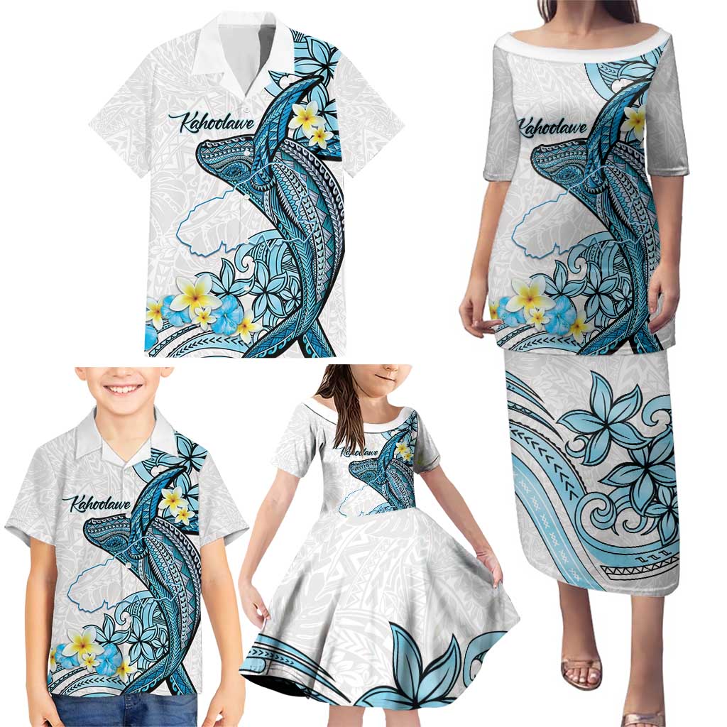 Personalised Aloha Hawaii Kahoolawe Island Family Matching Puletasi and Hawaiian Shirt Target Isle Map With Humpback Whale LT14 - Polynesian Pride