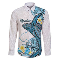 Personalised Aloha Hawaii Kahoolawe Island Family Matching Puletasi and Hawaiian Shirt Target Isle Map With Humpback Whale LT14 Dad's Shirt - Long Sleeve Blue - Polynesian Pride