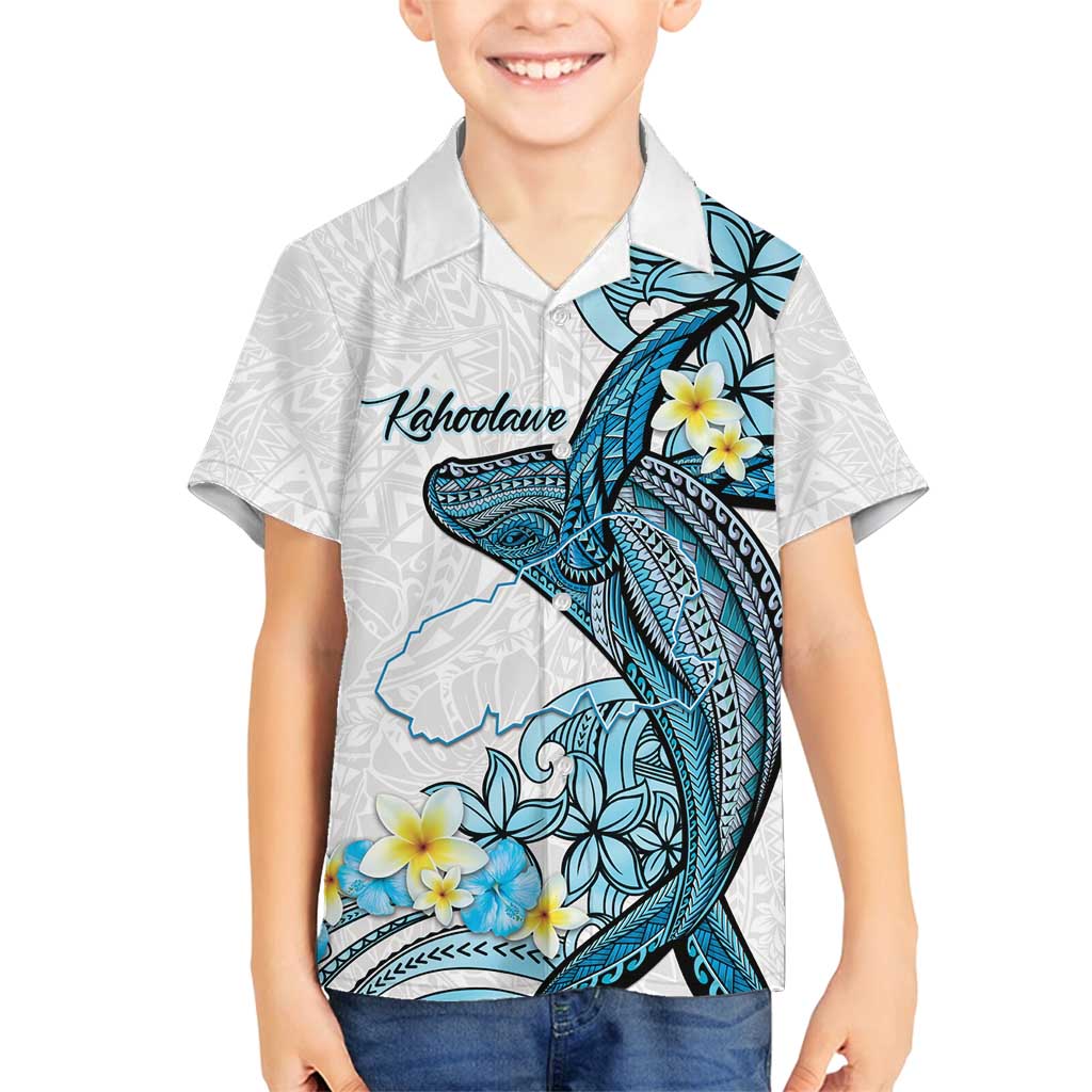 Personalised Aloha Hawaii Kahoolawe Island Family Matching Puletasi and Hawaiian Shirt Target Isle Map With Humpback Whale LT14 Son's Shirt Blue - Polynesian Pride