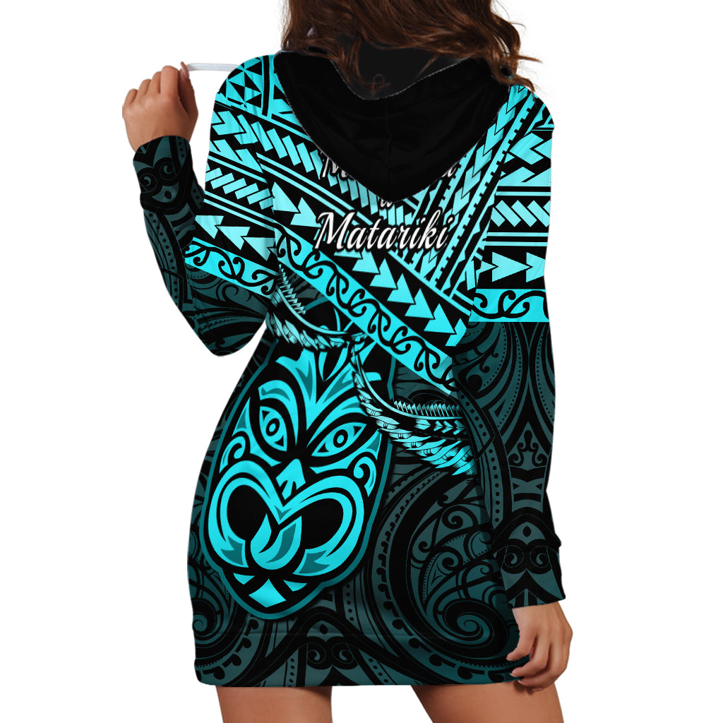 Matariki New Zealand Hoodie Dress Maori New Year Tiki Turquoise Version LT14 - Polynesian Pride