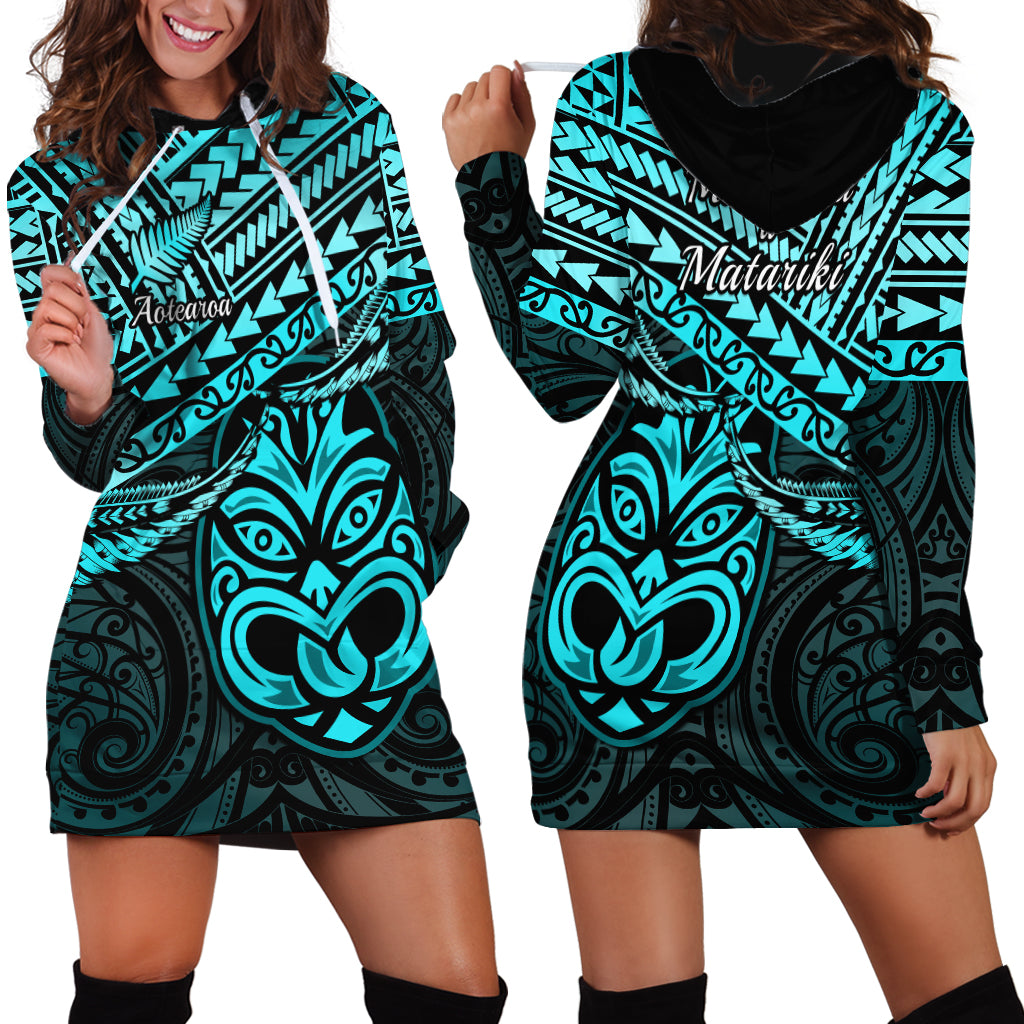 Matariki New Zealand Hoodie Dress Maori New Year Tiki Turquoise Version LT14 - Polynesian Pride