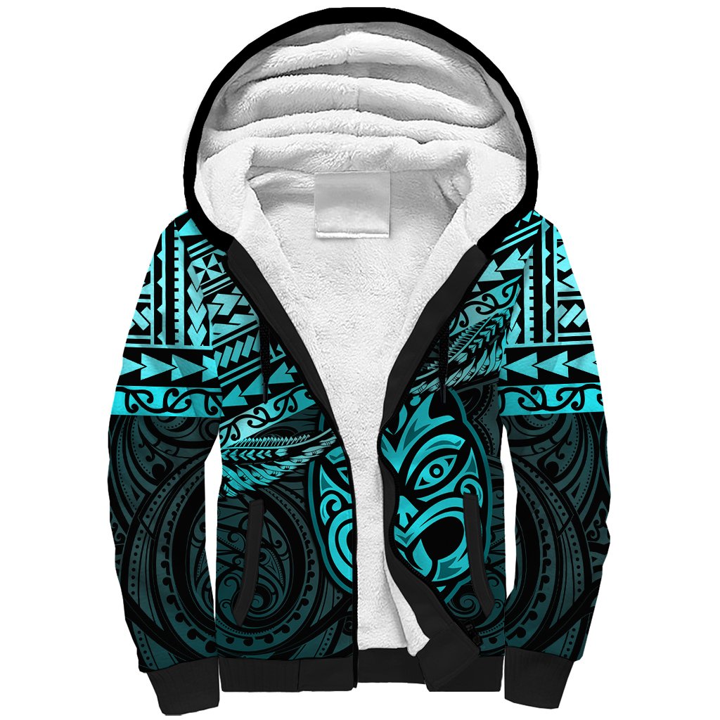 Matariki New Zealand Sherpa Hoodie Maori New Year Tiki Turquoise Version LT14 Unisex Turquoise - Polynesian Pride