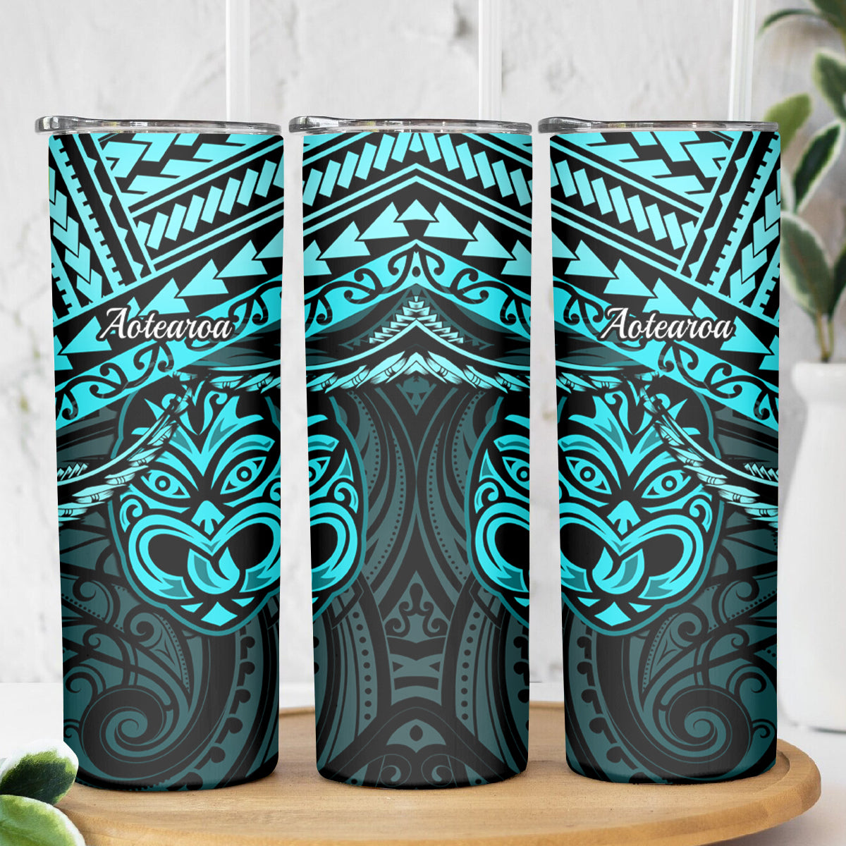 Matariki New Zealand Skinny Tumbler Maori New Year Tiki Turquoise Version LT14 - Polynesian Pride